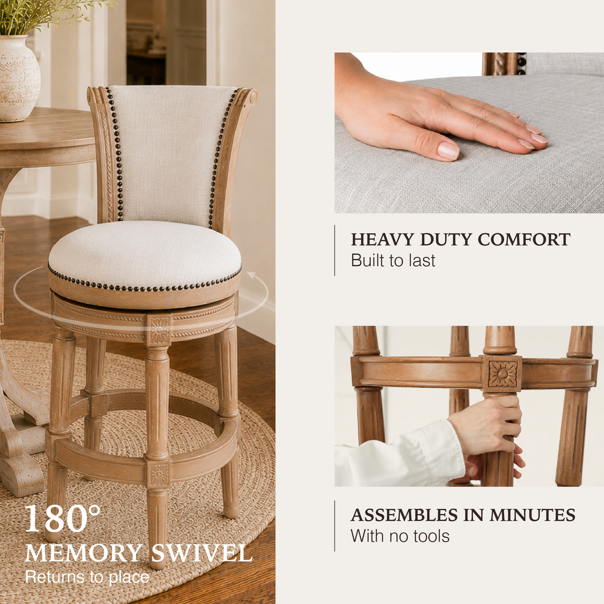 Pullman Bar Stool in Light Brown Finish with Light Grey Fabric in Stools by Maven Lane