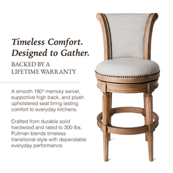Pullman Bar Stool in Light Brown Finish with Light Grey Fabric in Stools by Maven Lane
