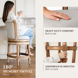 Pullman Counter Stool in Light Brown Finish with Light Grey Fabric in Stools by Maven Lane