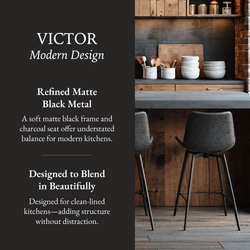 Victor Counter Stool in Black Finish with Dark Grey Faux Leather in Stools by Maven Lane