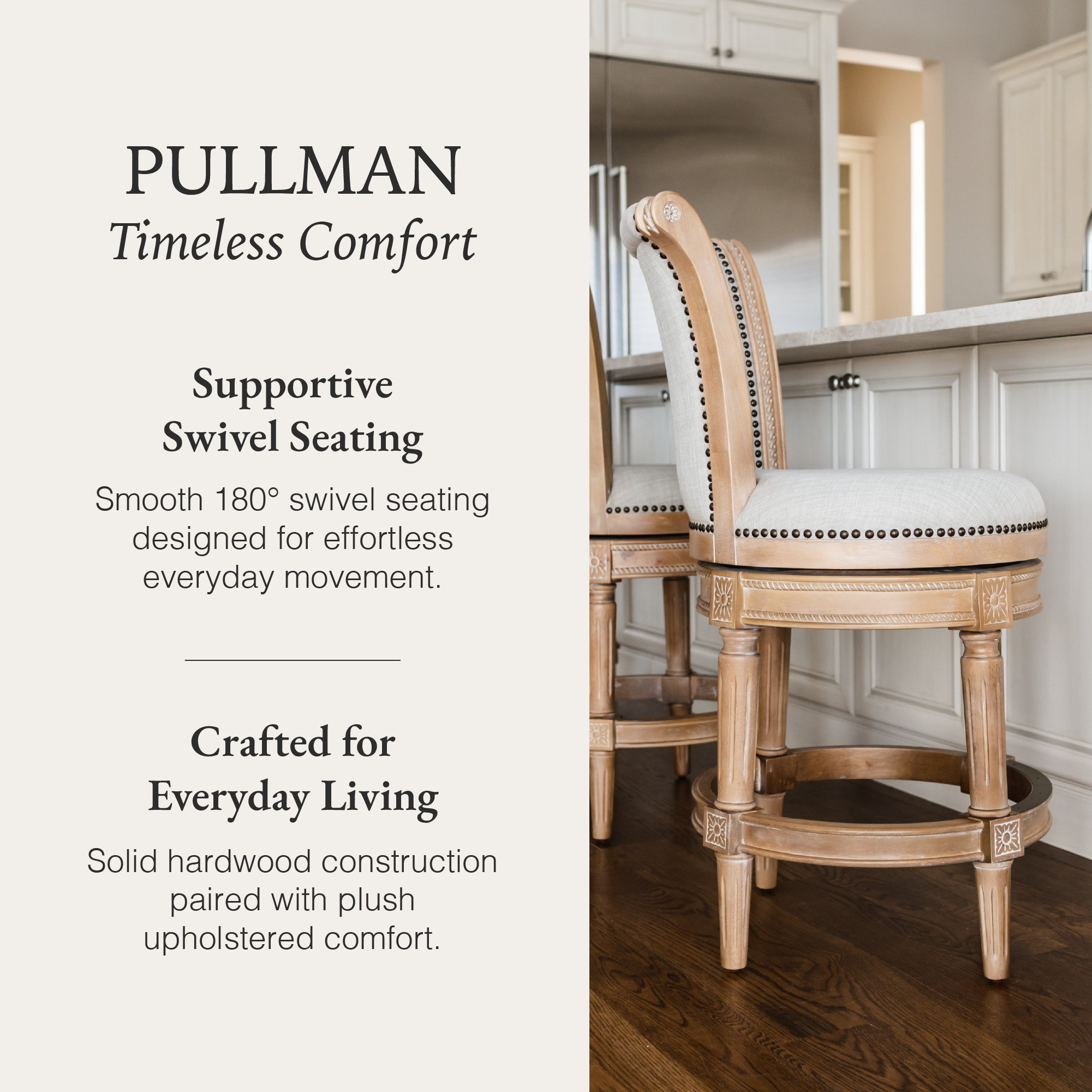 Pullman Counter Stool in Light Brown Finish with Light Grey Fabric in Stools by Maven Lane