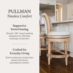 Pullman Counter Stool in Light Brown Finish with Light Grey Fabric in Stools by Maven Lane