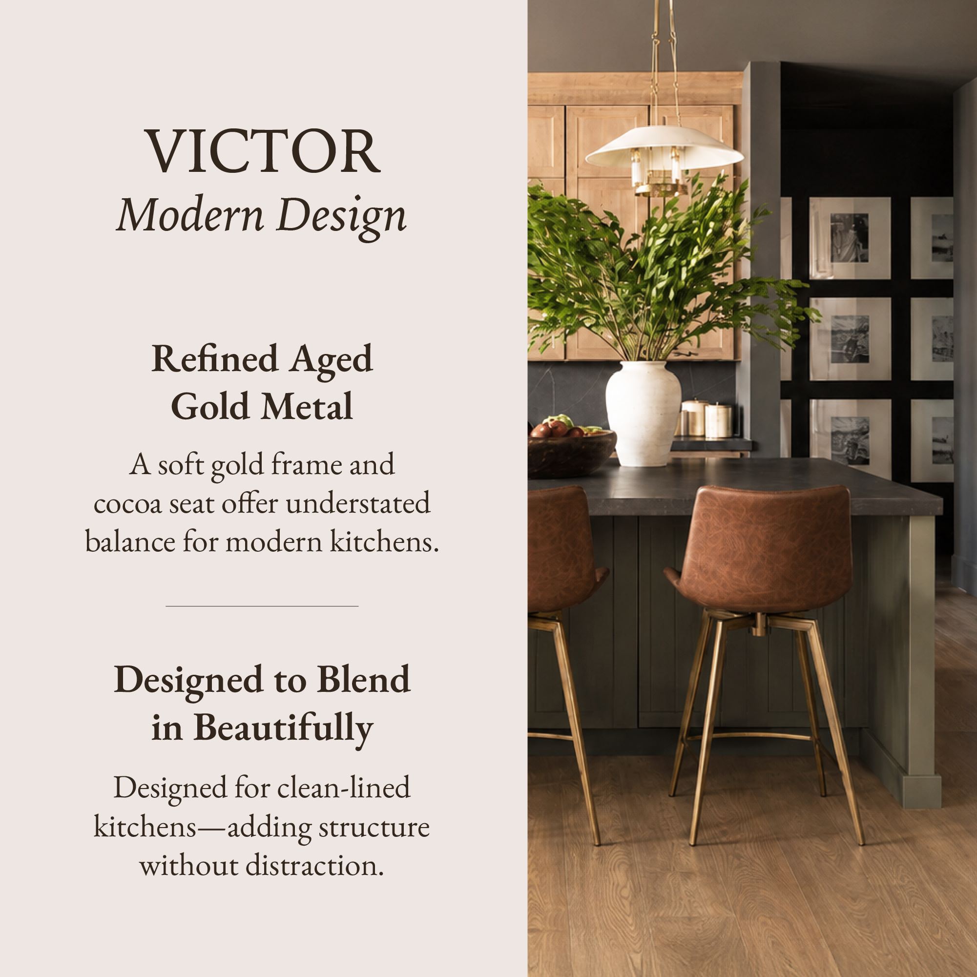 Victor Counter Stool in Aged Gold Finish with Brown Faux Leather in Stools by Maven Lane
