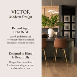 Victor Counter Stool in Aged Gold Finish with Brown Faux Leather in Stools by Maven Lane