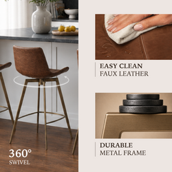 Victor Counter Stool in Aged Gold Finish with Brown Faux Leather in Stools by Maven Lane