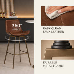 Victor Bar Stool in Aged Gold Finish with Brown Faux Leather in Stools by Maven Lane