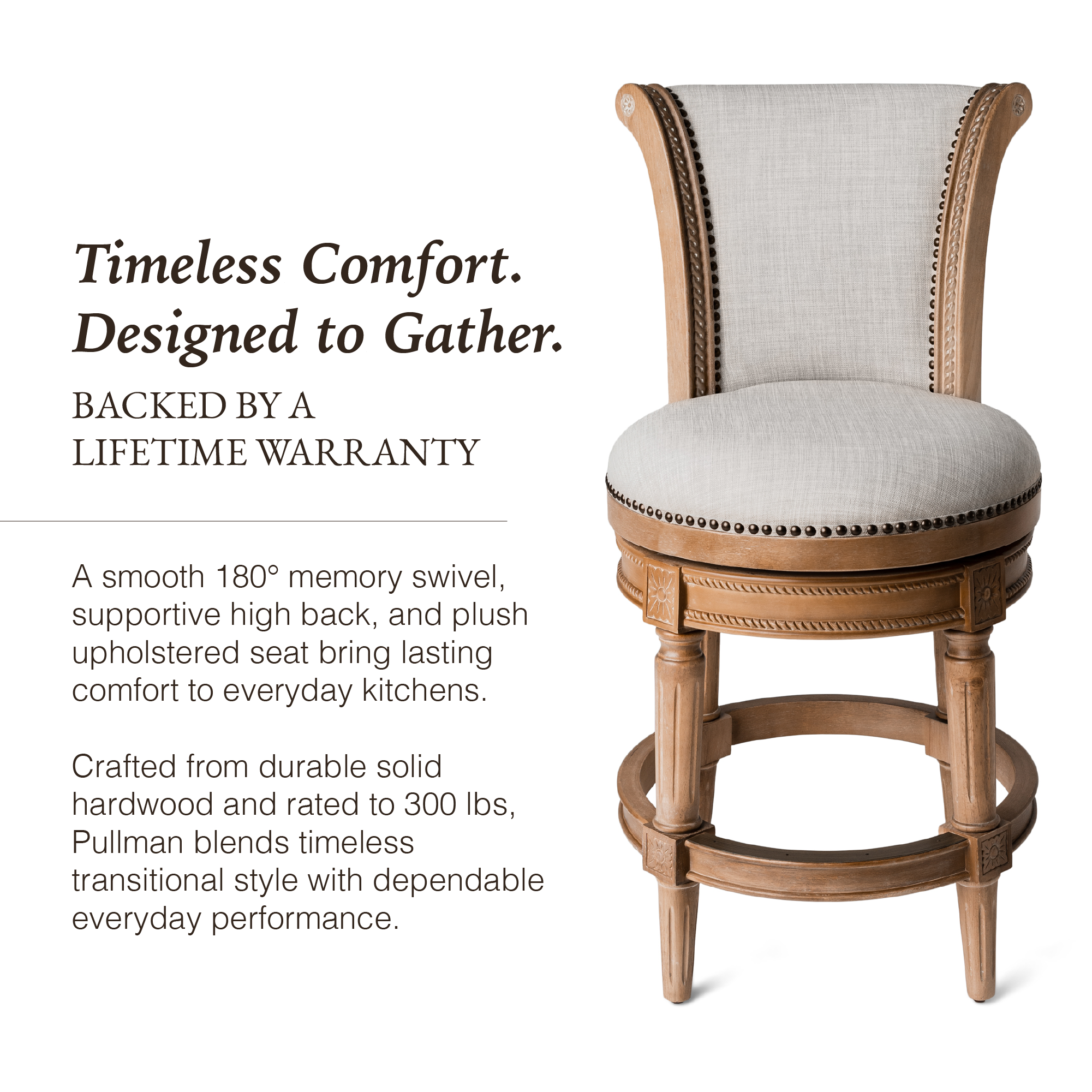 Pullman Counter Stool in Light Brown Finish with Light Grey Fabric in Stools by Maven Lane