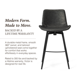 Victor Counter Stool in Black Finish with Dark Grey Faux Leather in Stools by Maven Lane