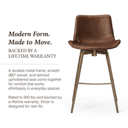 Victor Counter Stool in Aged Gold Finish with Brown Faux Leather in Stools by Maven Lane