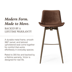 Victor Bar Stool in Aged Gold Finish with Brown Faux Leather in Stools by Maven Lane