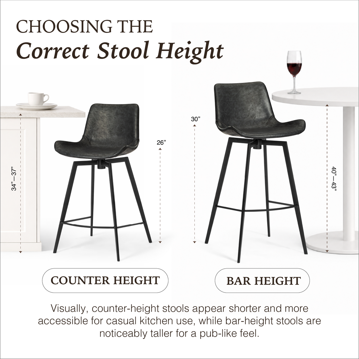Victor Counter Stool in Black Finish with Dark Grey Faux Leather in Stools by Maven Lane