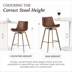 Victor Counter Stool in Aged Gold Finish with Brown Faux Leather in Stools by Maven Lane