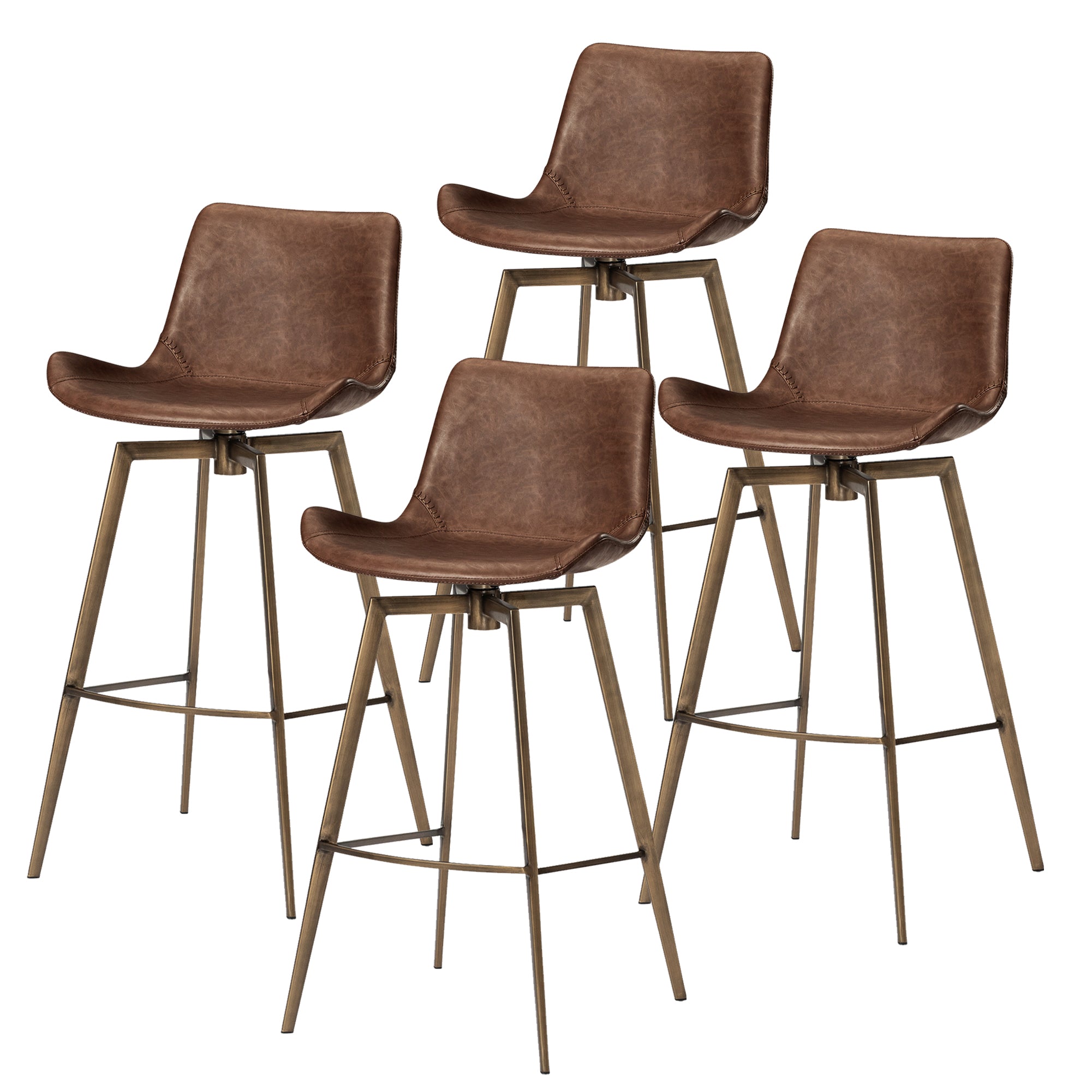 30" Victor Bar Stool in Aged Gold Finish with Brown Faux Leather (Set of 4) in Stools by Maven Lane
