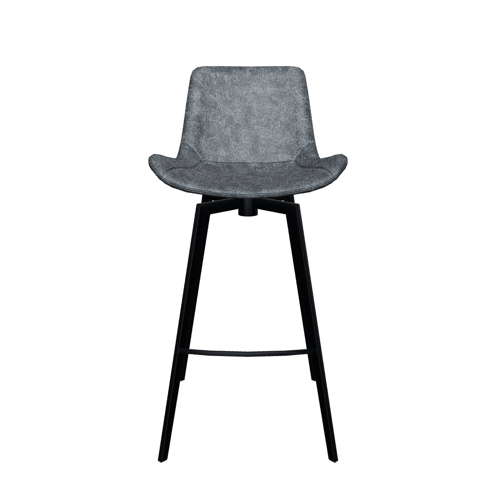 30" Victor Bar Stool in Matte Black Frame with Charcoal Vegan Leather in Stools by Maven Lane
