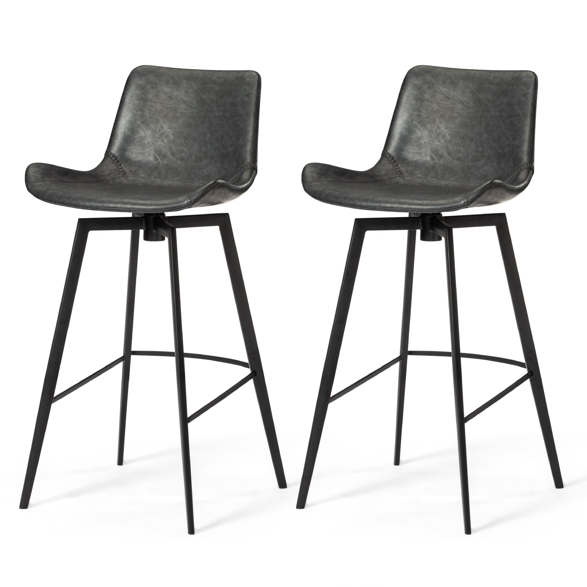 30" Victor Bar Stool in Black Finish with Dark Grey Faux Leather (Set of 2) in Stools by Maven Lane