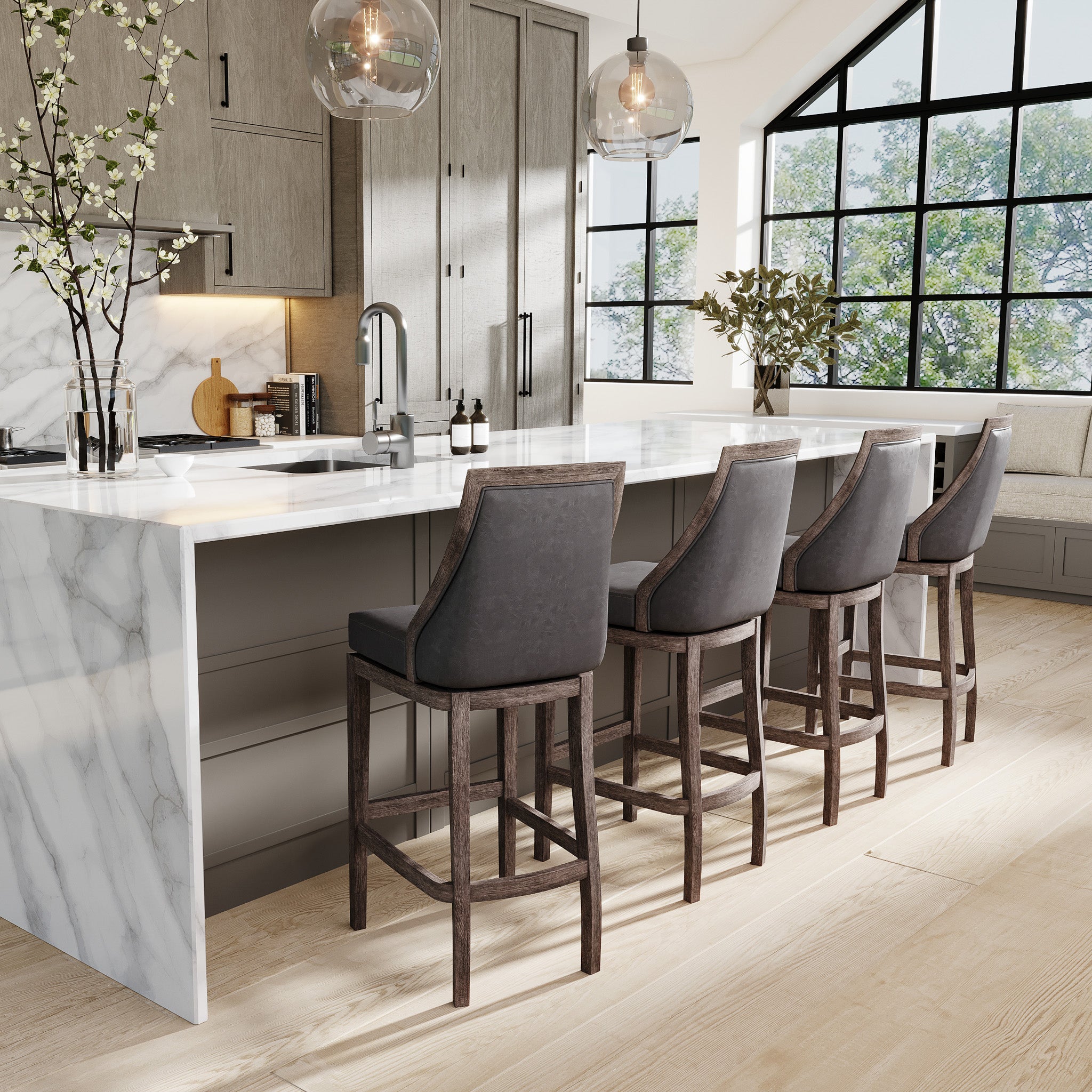 Vienna Bar Stool in Reclaimed Oak Finish with Ronan Stone Vegan Leather in Stools by Maven Lane