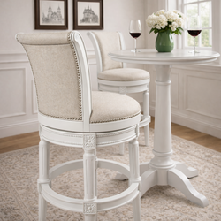 Pullman Bar Stool in White Finish with Cream Fabric Upholstery in Stools by Maven Lane
