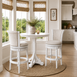 Pullman Bar Stool in White Finish with Cream Fabric Upholstery in Stools by Maven Lane