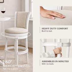 Pullman Bar Stool in White Finish with Cream Fabric Upholstery in Stools by Maven Lane
