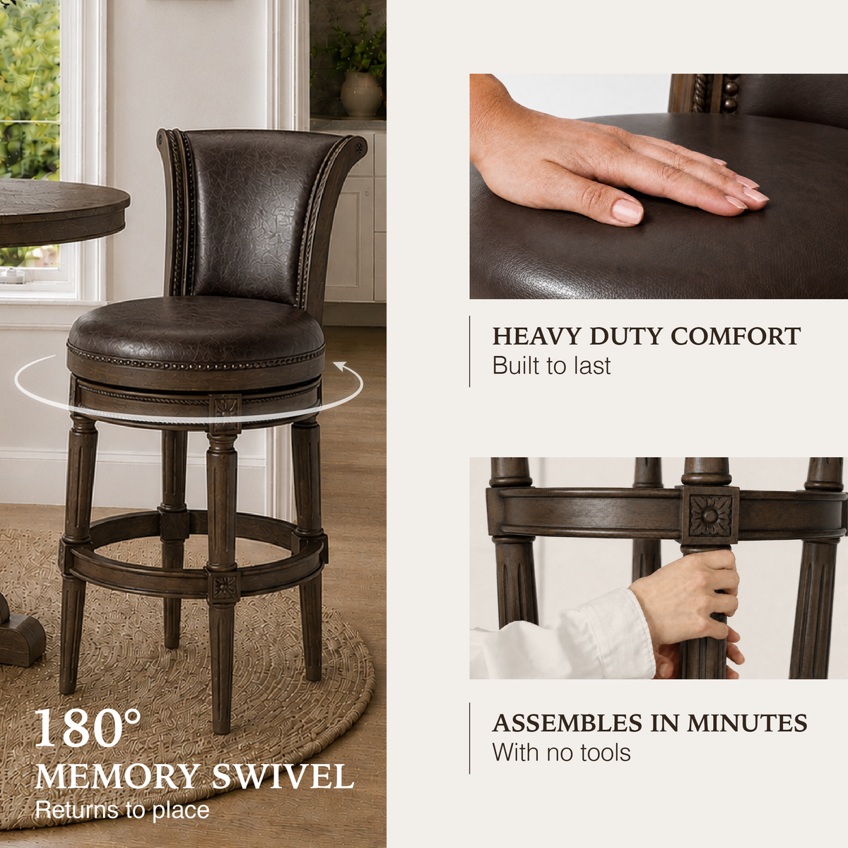 Pullman Bar Stool in Brown Finish with Brown Faux Leather in Stools by Maven Lane