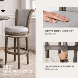 Pullman Bar Stool in Grey Finish with Grey Fabric in Stools by Maven Lane