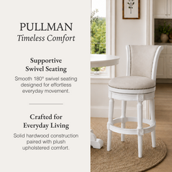 Pullman Bar Stool in White Finish with Cream Fabric Upholstery in Stools by Maven Lane