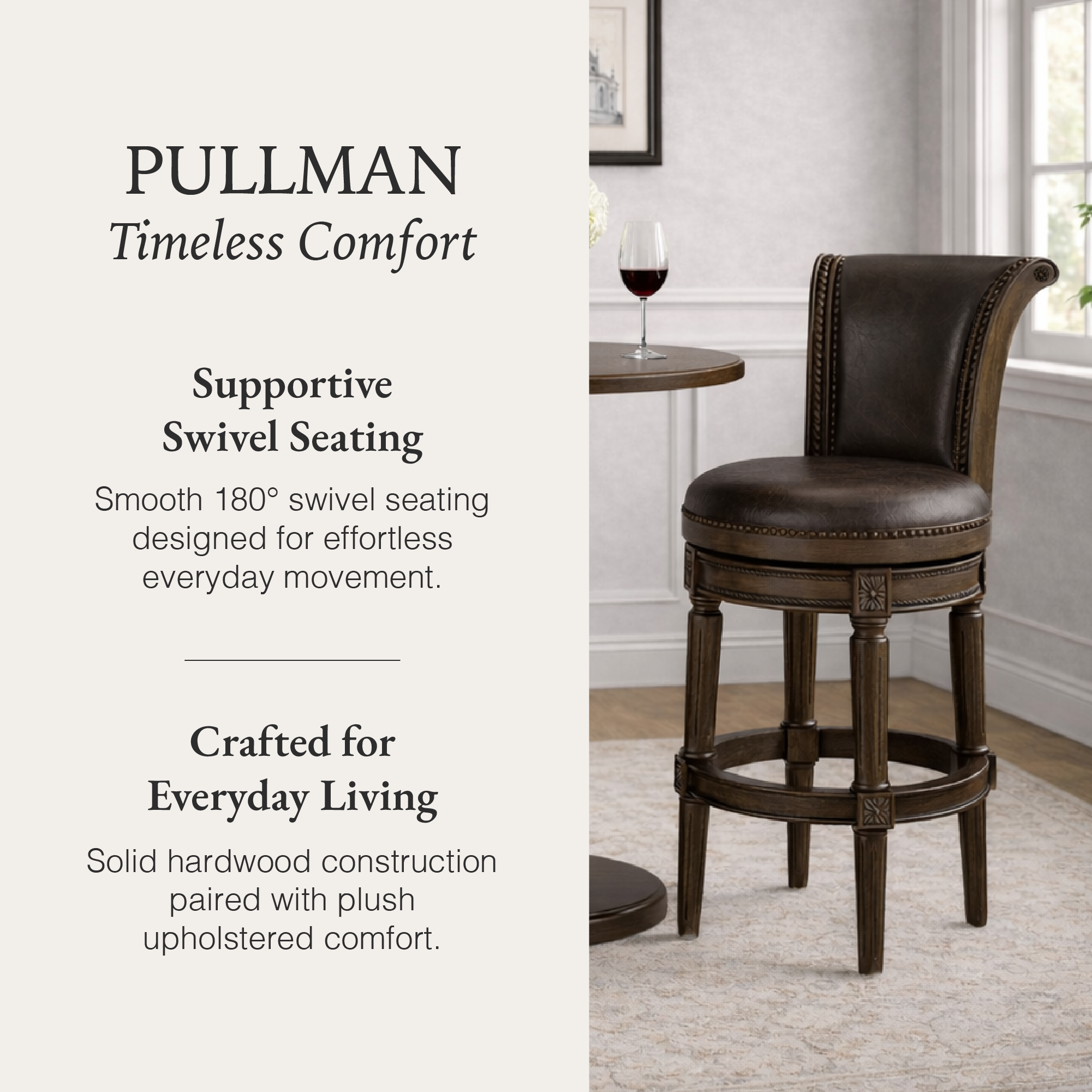 Pullman Bar Stool in Brown Finish with Brown Faux Leather in Stools by Maven Lane