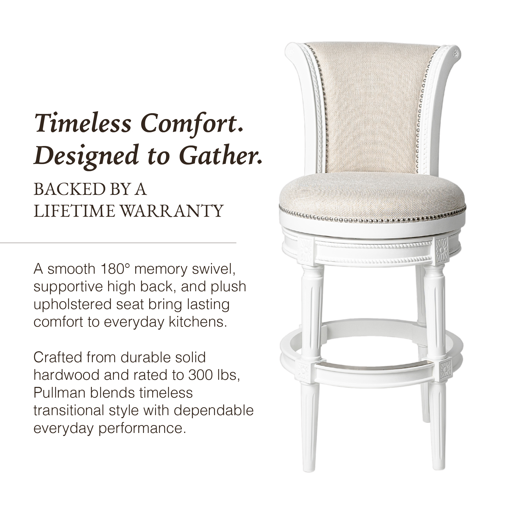 Pullman Bar Stool in White Finish with Cream Fabric Upholstery in Stools by Maven Lane