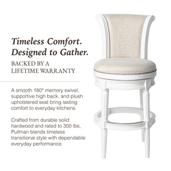 Pullman Bar Stool in White Finish with Cream Fabric Upholstery in Stools by Maven Lane