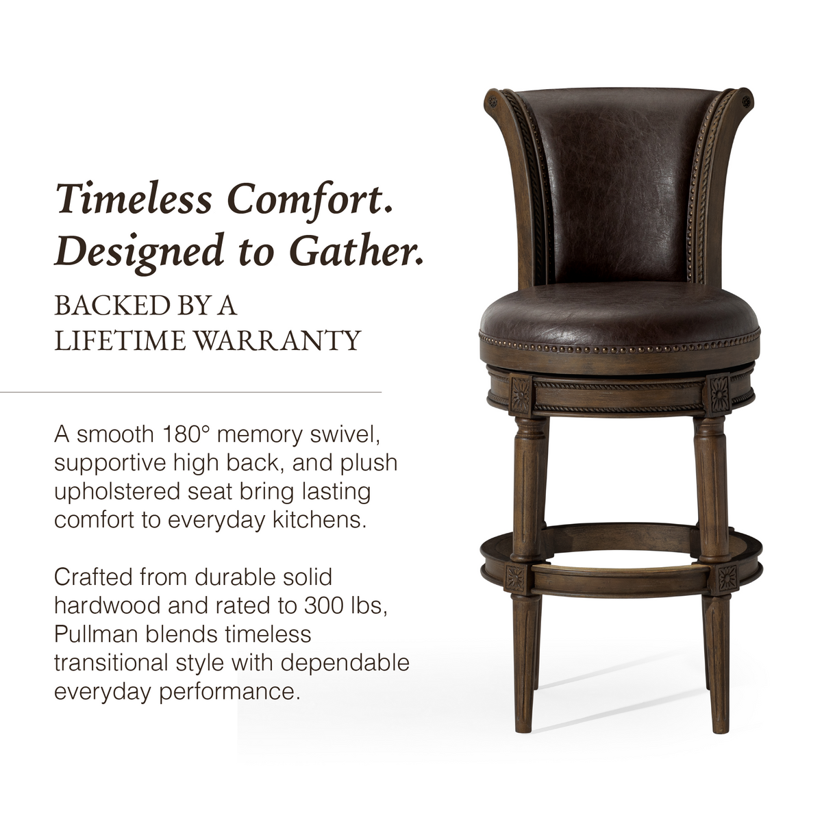 Pullman Bar Stool in Brown Finish with Brown Faux Leather in Stools by Maven Lane