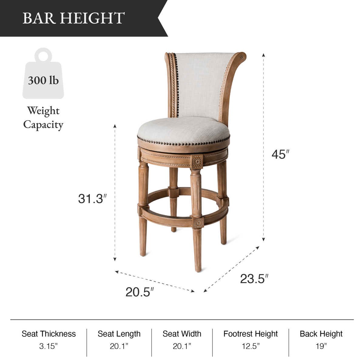 Pullman Bar Stool in Light Brown Finish with Light Grey Fabric in Stools by Maven Lane