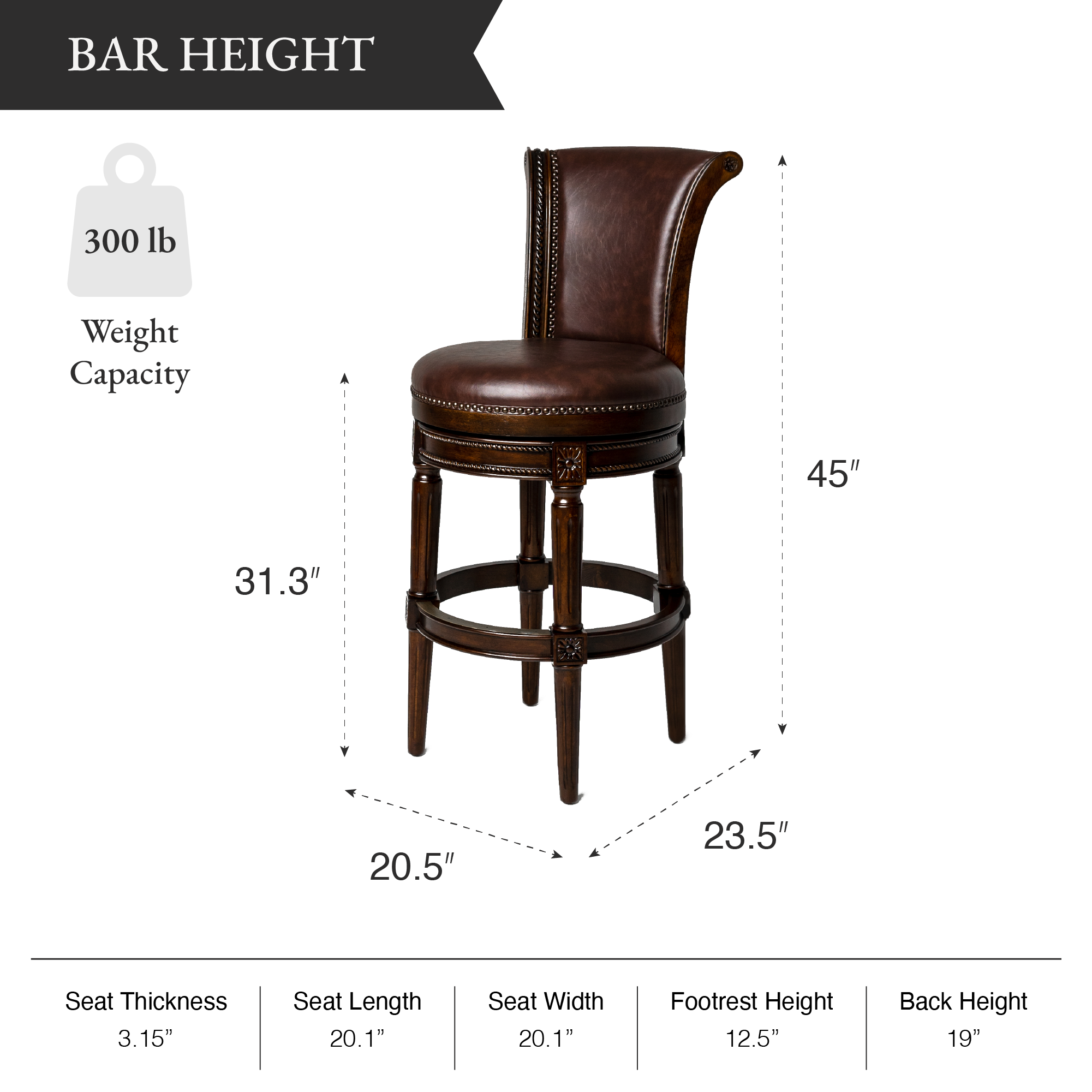 Pullman Bar Stool in Dark Brown Finish with Brown Faux Leather in Stools by Maven Lane