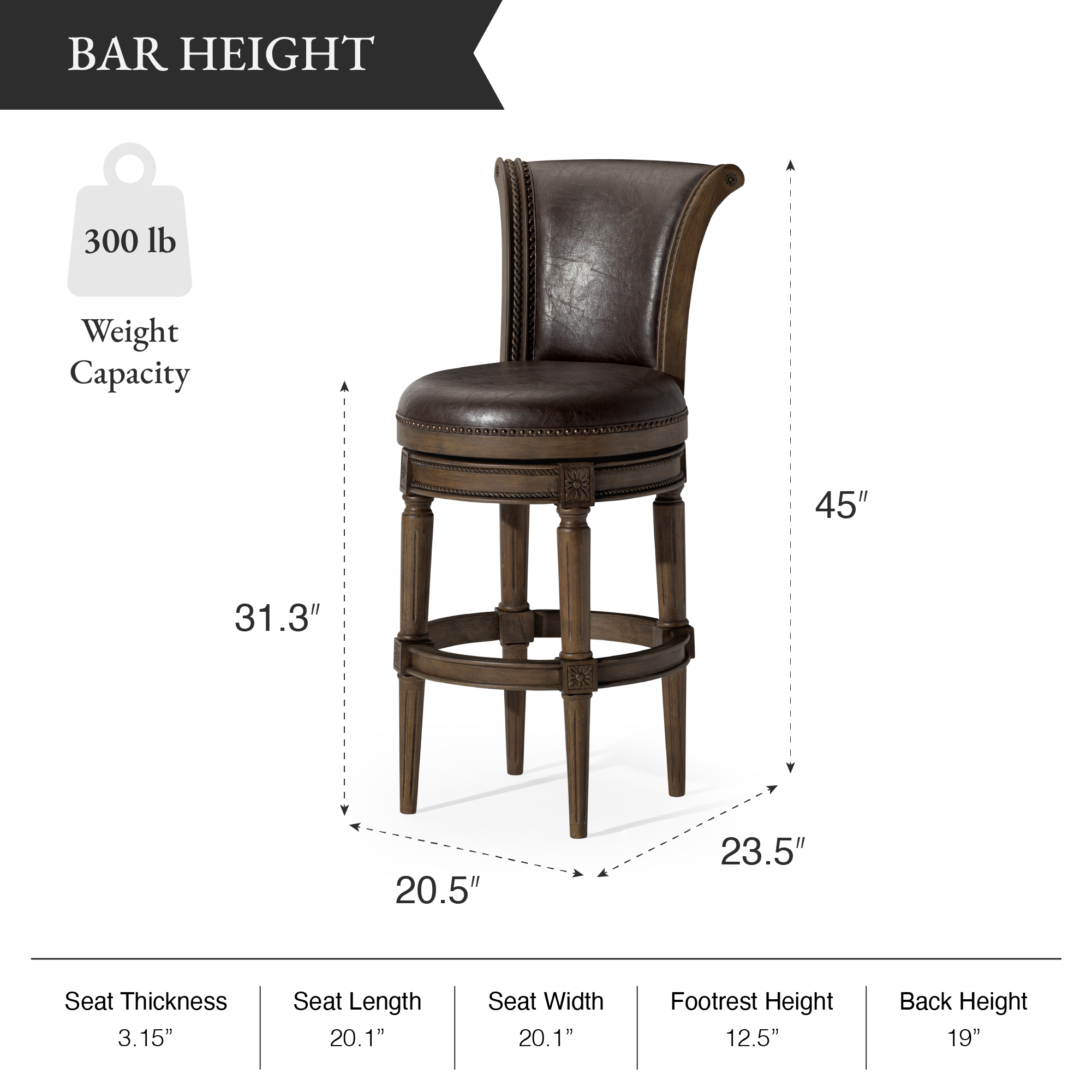 Pullman Bar Stool in Brown Finish with Brown Faux Leather in Stools by Maven Lane