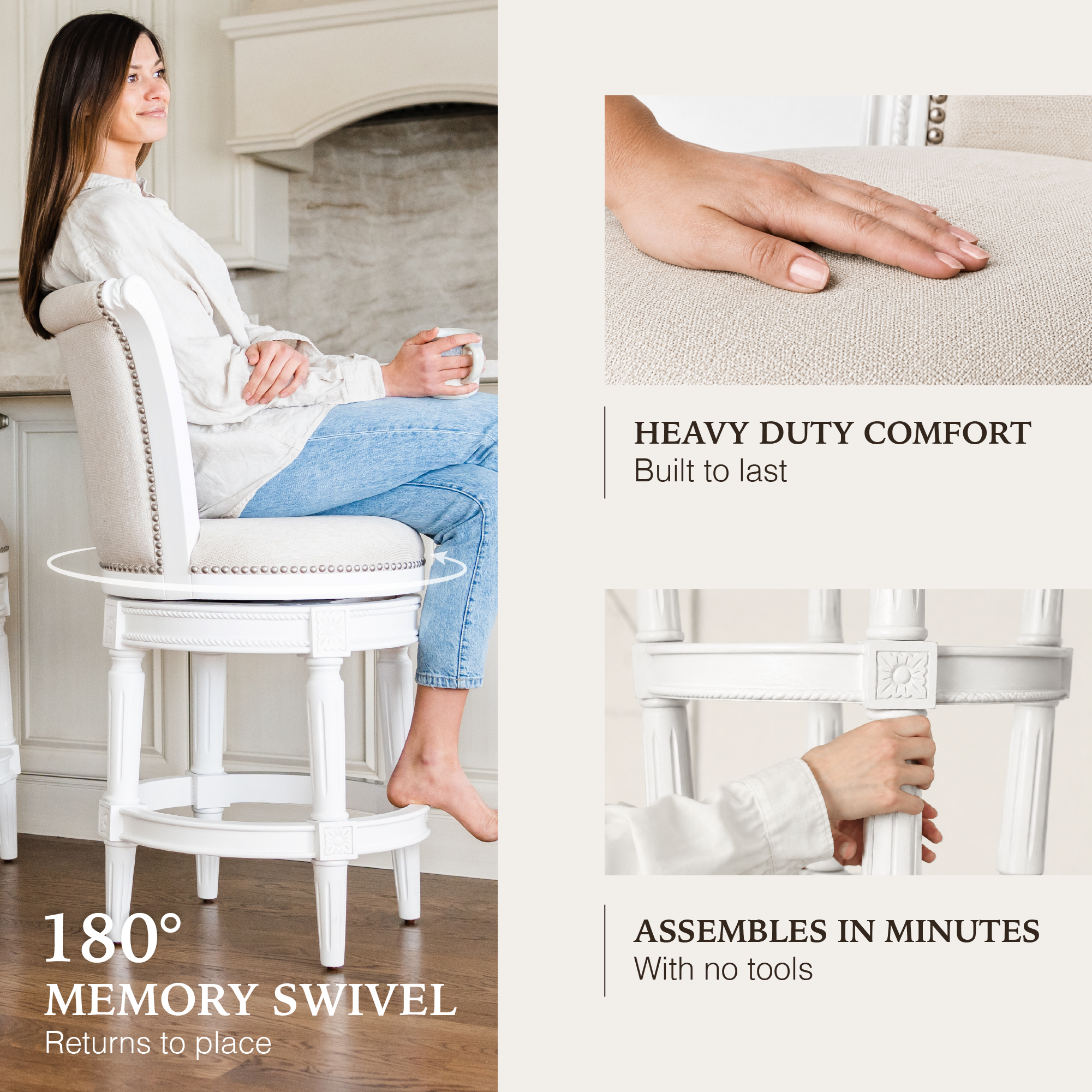 Pullman Counter Stool in White Finish with Cream Fabric in Stools by Maven Lane