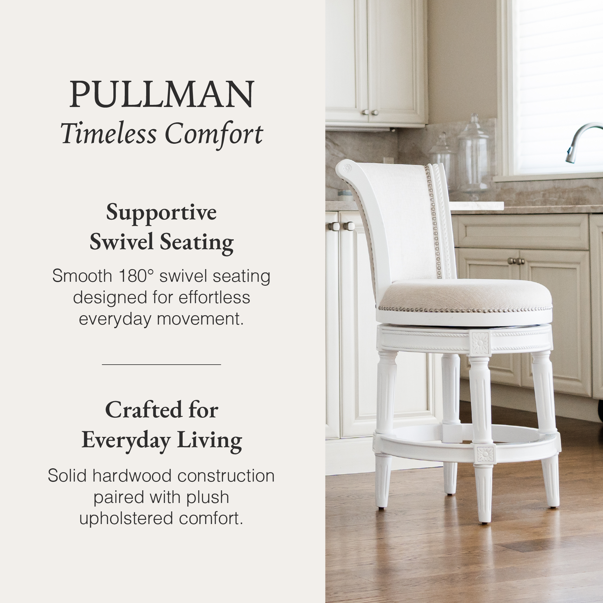 Pullman Counter Stool in White Finish with Cream Fabric in Stools by Maven Lane
