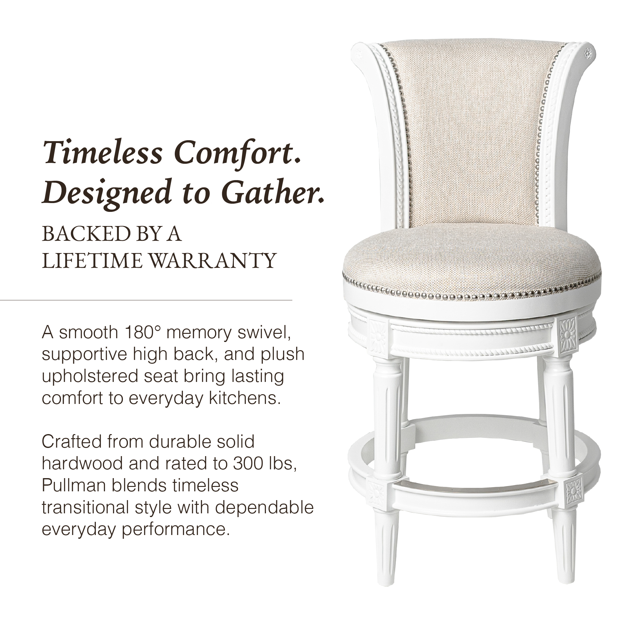 Pullman Counter Stool in White Finish with Cream Fabric in Stools by Maven Lane