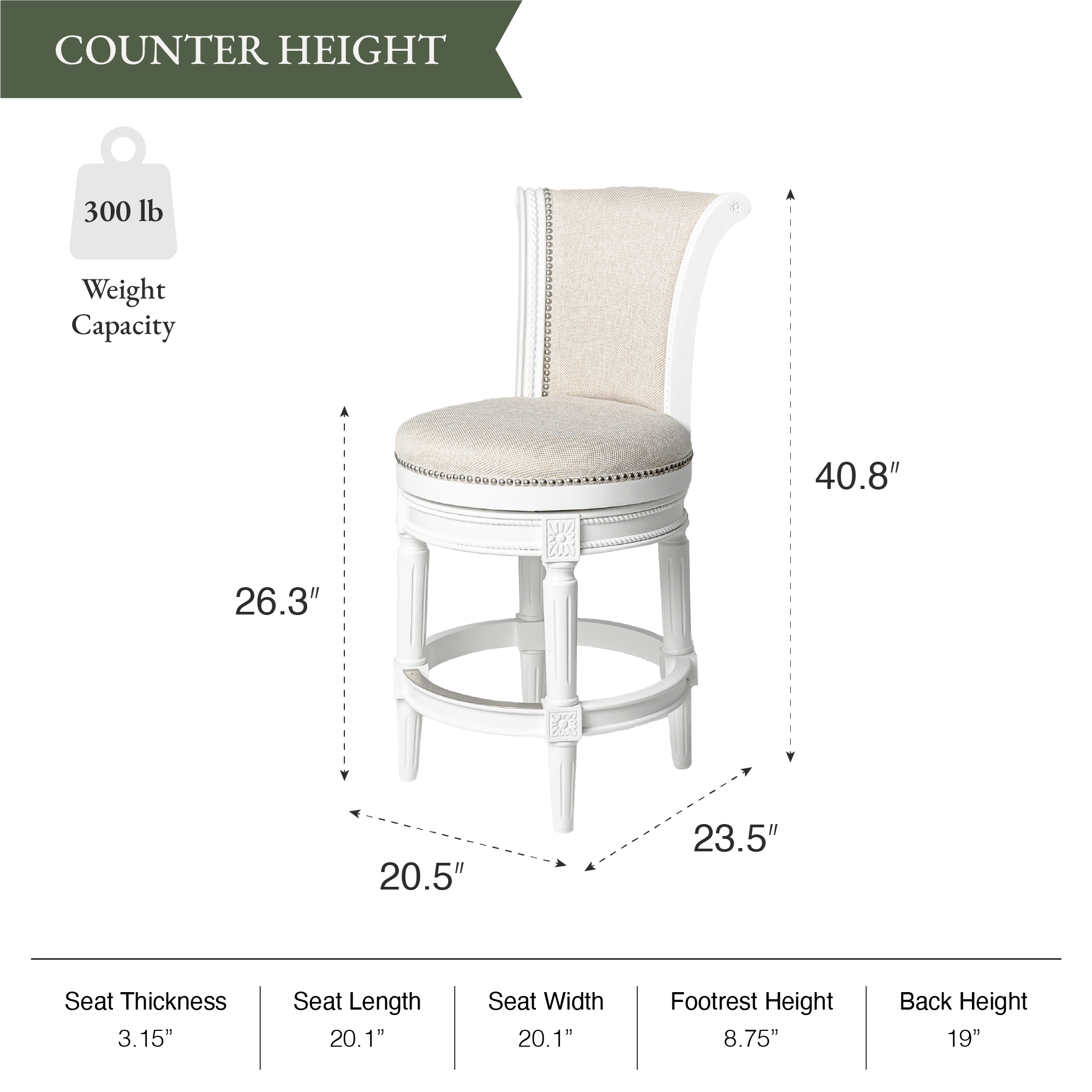 Pullman Counter Stool in White Finish with Cream Fabric in Stools by Maven Lane