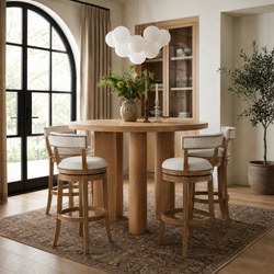 Alexander Bar Stool in Light Brown Finish with Natural Fabric Upholstery in Stools by Maven Lane