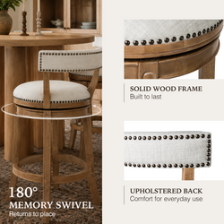 Alexander Bar Stool in Light Brown Finish with Natural Fabric Upholstery in Stools by Maven Lane