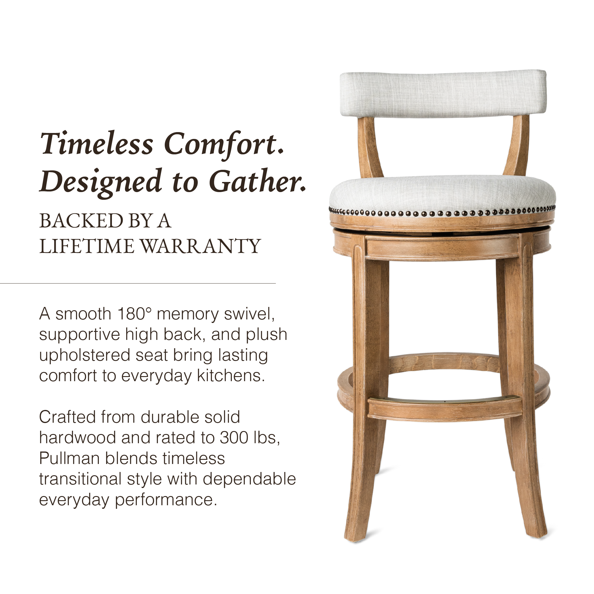 Alexander Bar Stool in Light Brown Finish with Natural Fabric Upholstery in Stools by Maven Lane