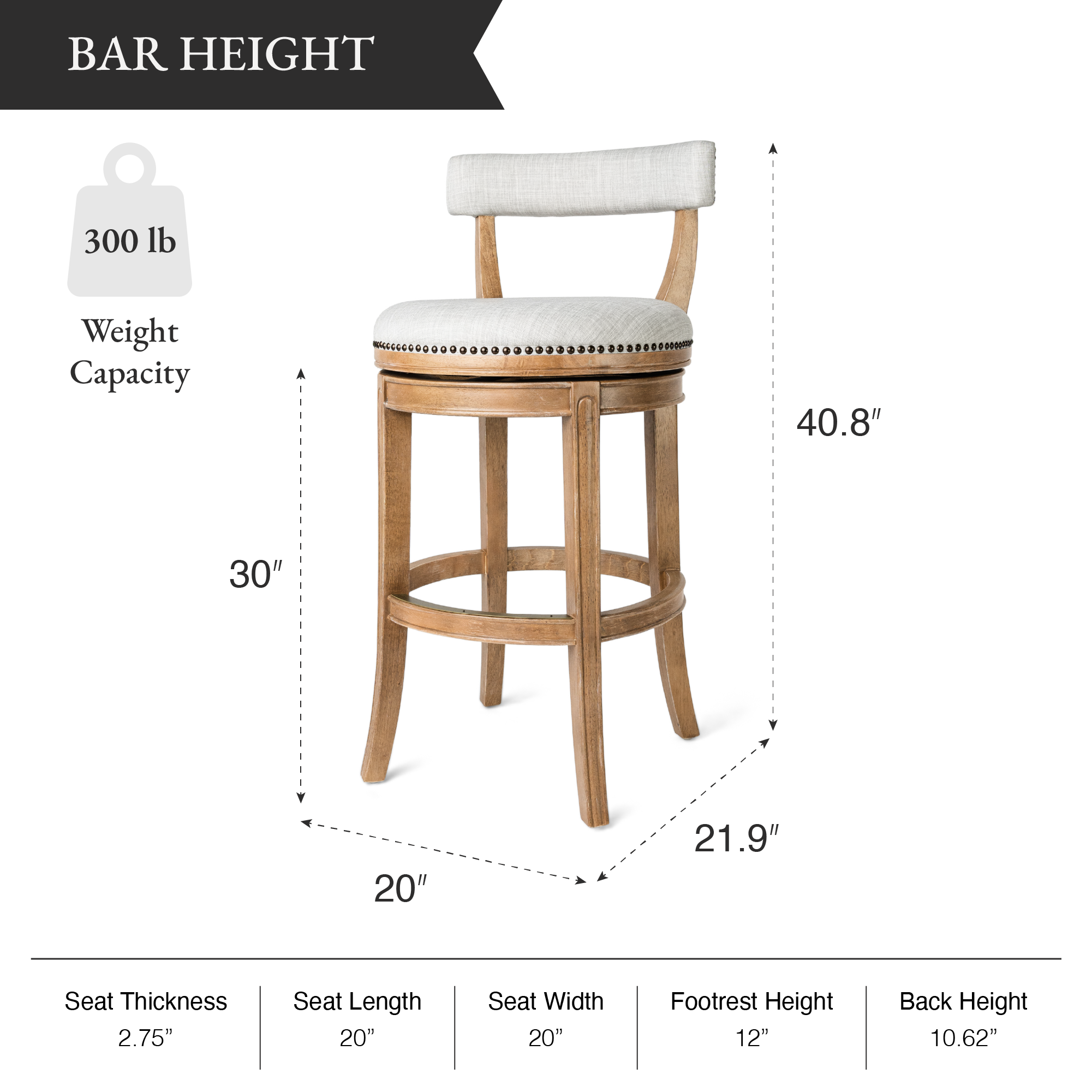 Alexander Bar Stool in Light Brown Finish with Natural Fabric Upholstery in Stools by Maven Lane