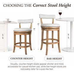 Alexander Bar Stool in Light Brown Finish with Natural Fabric Upholstery in Stools by Maven Lane