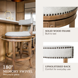 Alexander Counter Stool in Light Brown Finish with Natural Fabric Upholstery in Stools by Maven Lane
