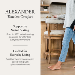 Alexander Counter Stool in Light Brown Finish with Natural Fabric Upholstery in Stools by Maven Lane