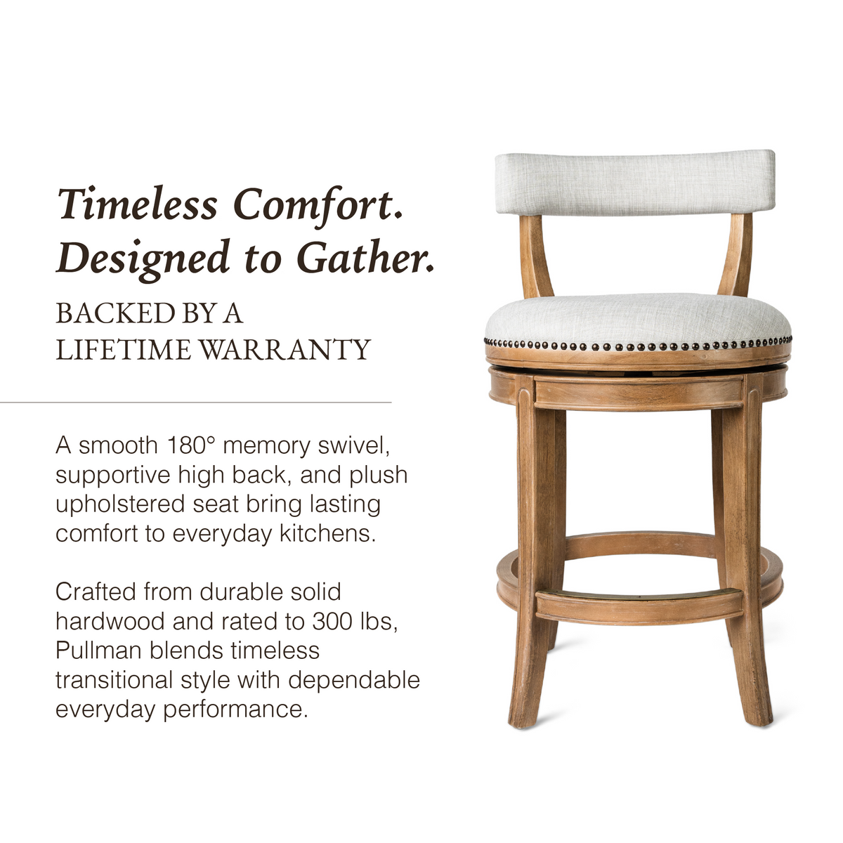 Alexander Counter Stool in Light Brown Finish with Natural Fabric Upholstery in Stools by Maven Lane