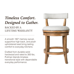 Alexander Counter Stool in Light Brown Finish with Natural Fabric Upholstery in Stools by Maven Lane