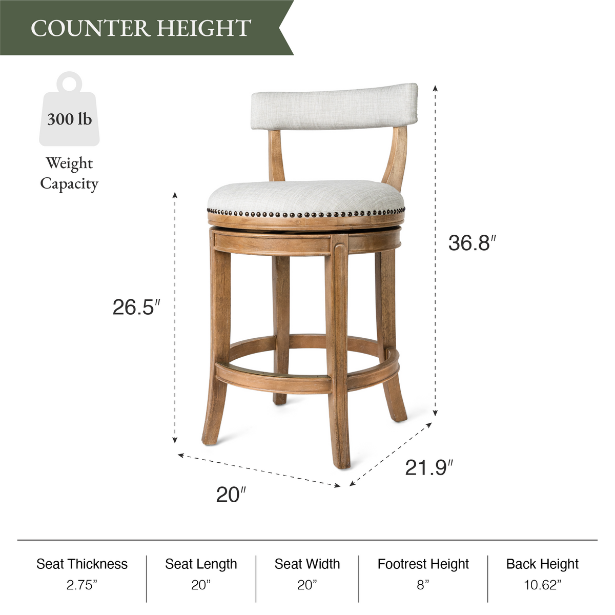 Alexander Counter Stool in Light Brown Finish with Natural Fabric Upholstery in Stools by Maven Lane
