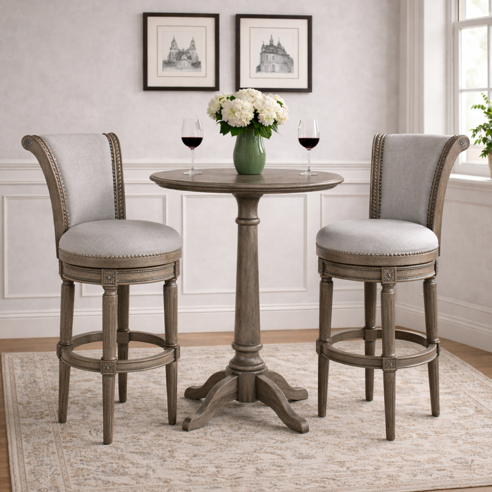 Pullman Bar Stool in Grey Finish with Grey Fabric in Stools by Maven Lane
