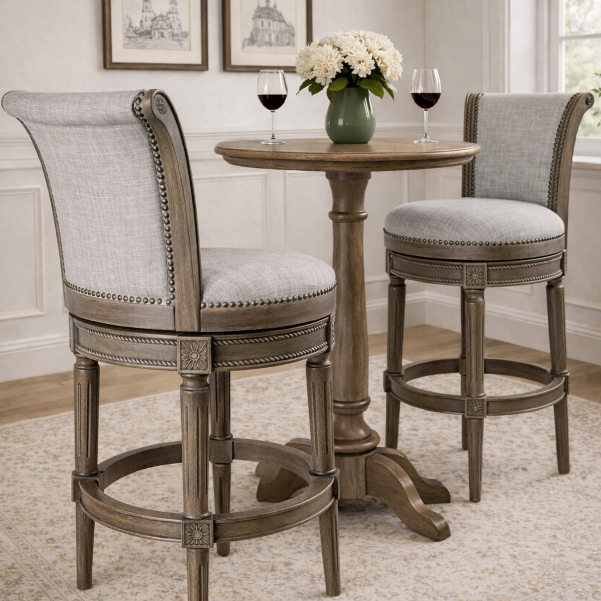 Pullman Bar Stool in Grey Finish with Grey Fabric in Stools by Maven Lane