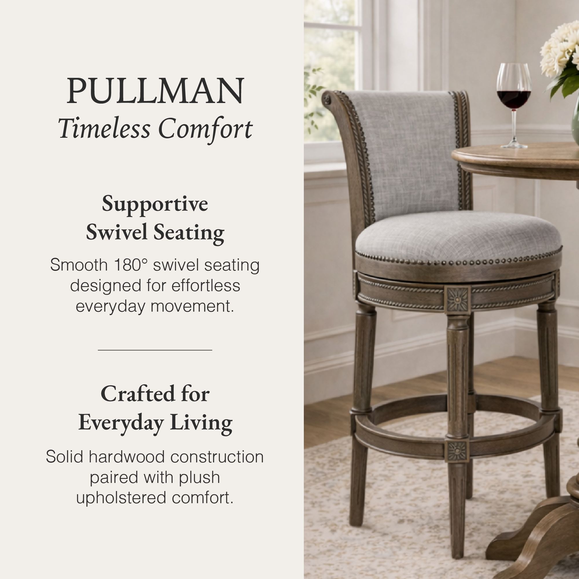 Pullman Bar Stool in Grey Finish with Grey Fabric in Stools by Maven Lane